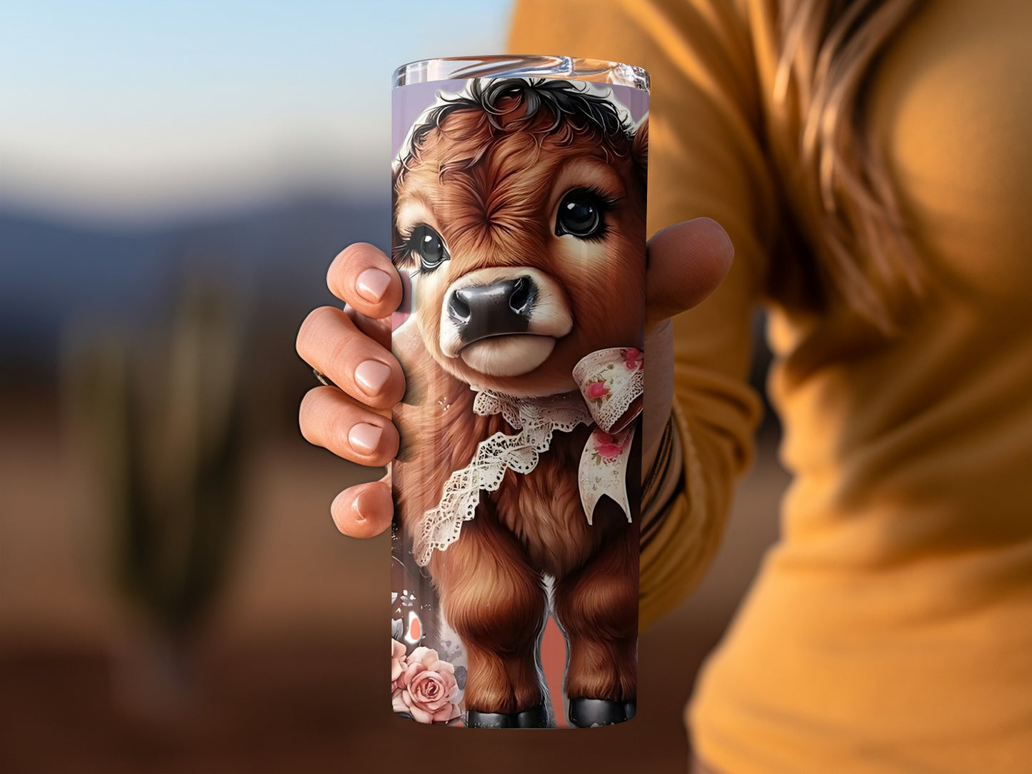 Cute Baby Cow with Floral Details Travel Tumbler