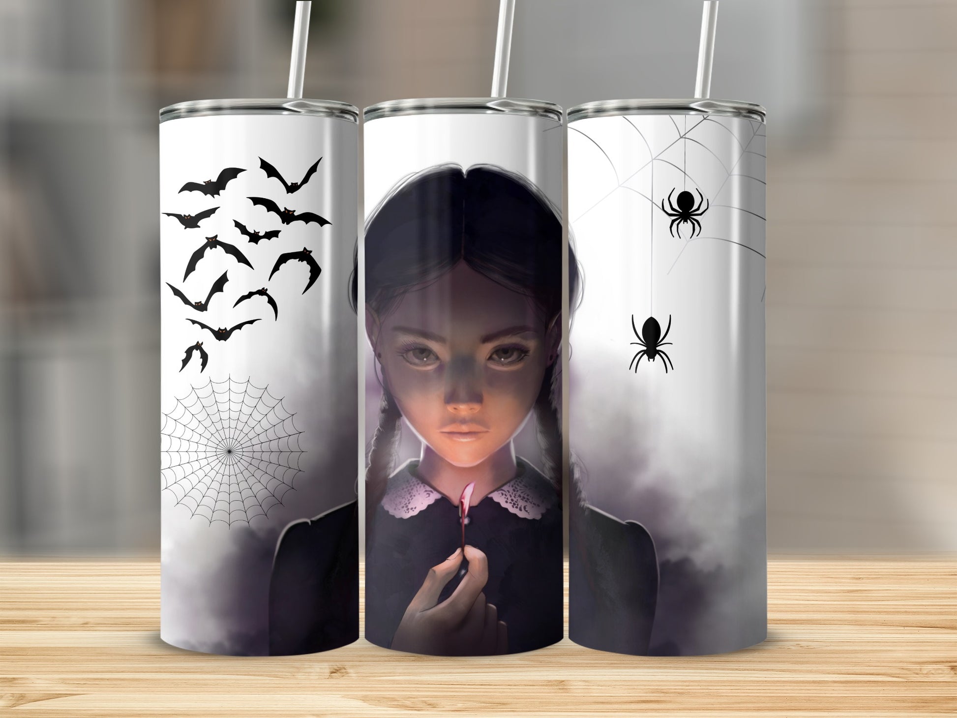 Gothic Halloween Tumbler with Spiders Bats Character Design