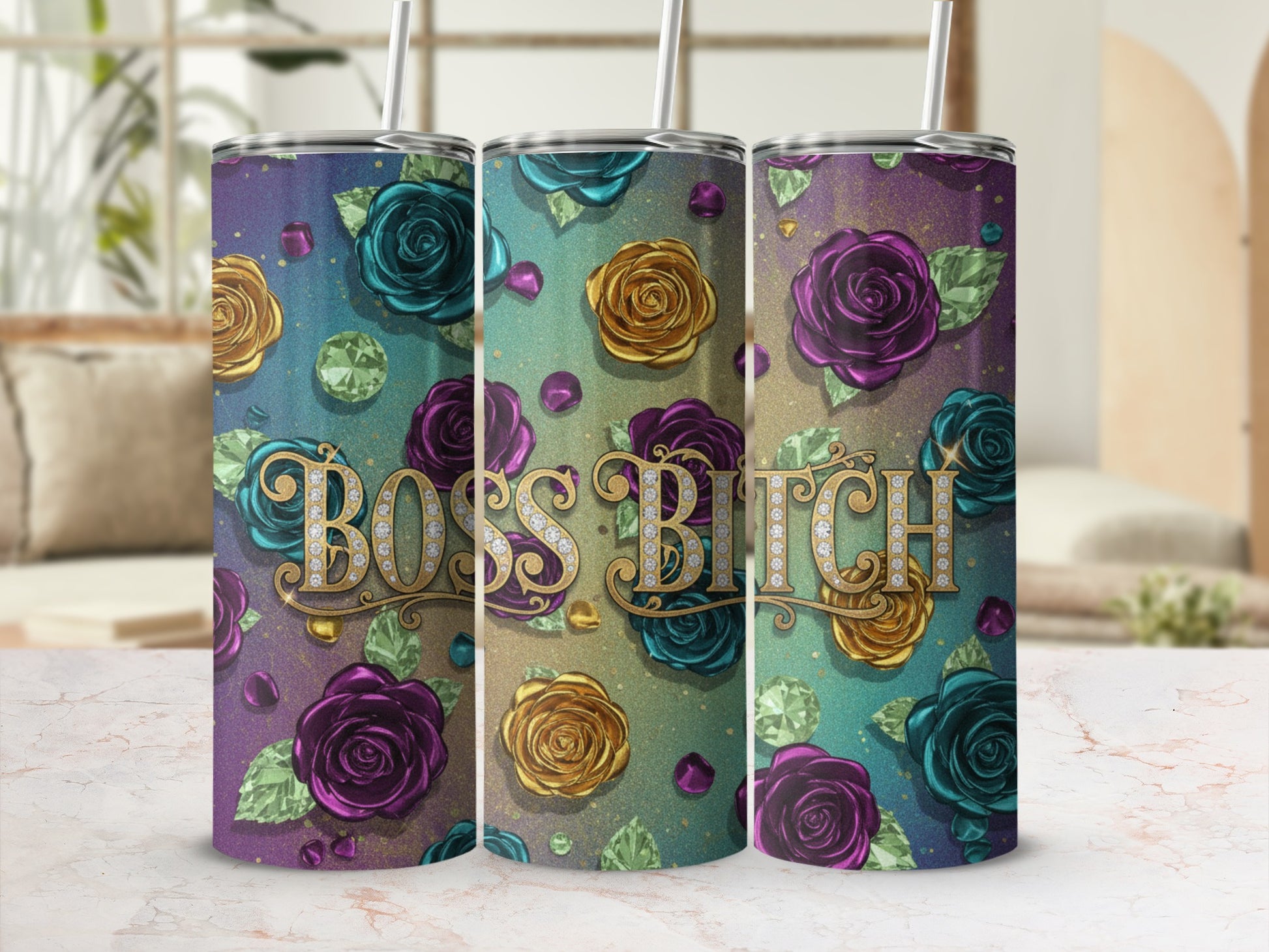 Boss Bitch Floral Insulated Tumbler With Straw