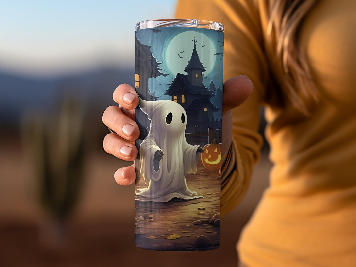 Spooky Ghost and Haunted House Themed Tumbler
