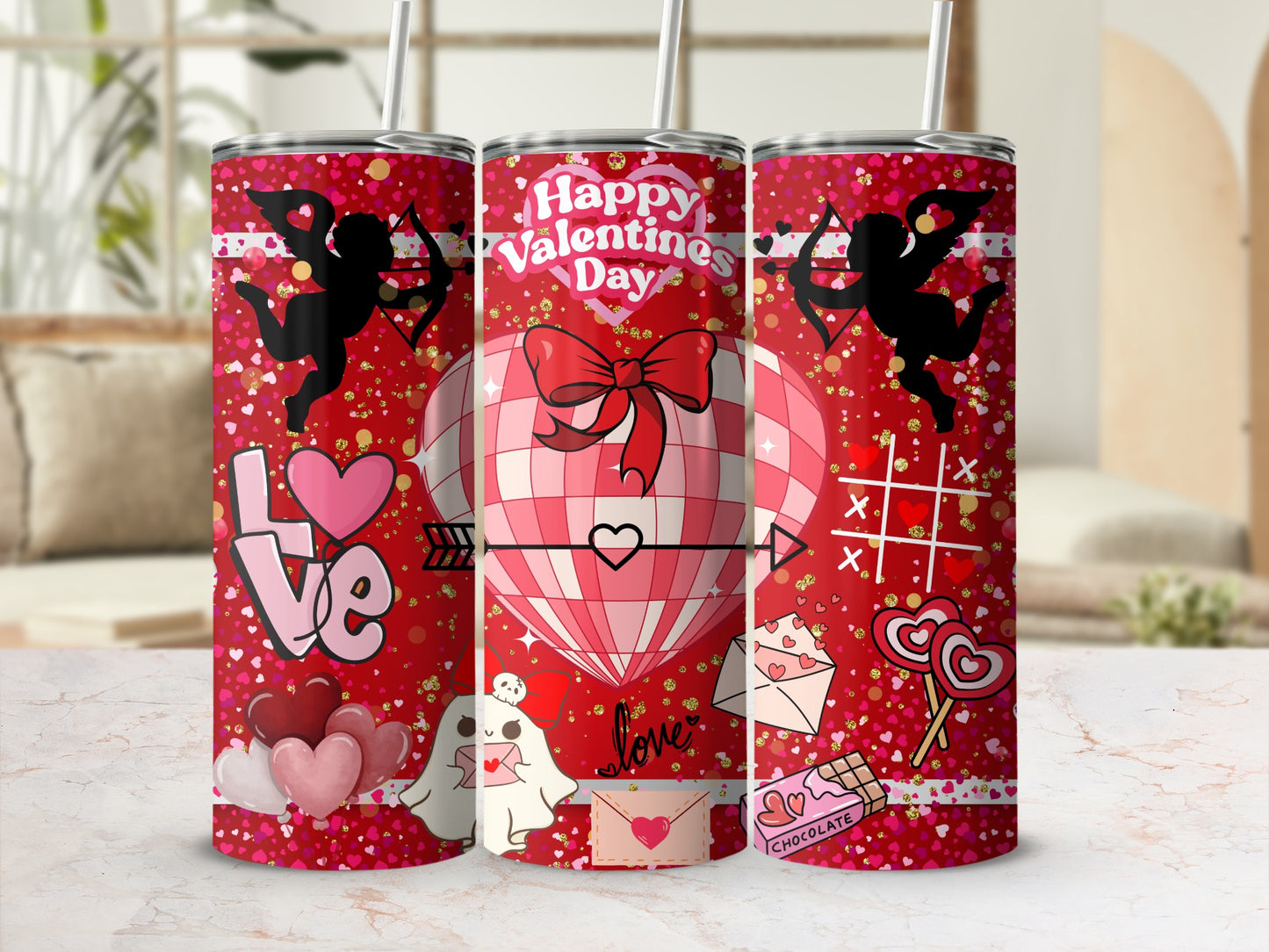 Romantic Valentine's Day Red Themed Tumbler Set