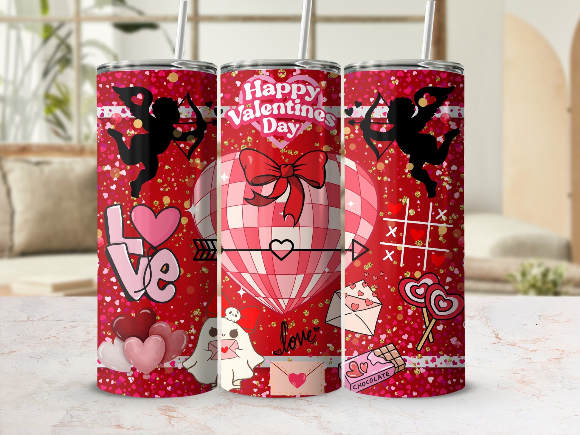 Romantic Valentine's Day Red Themed Tumbler Set