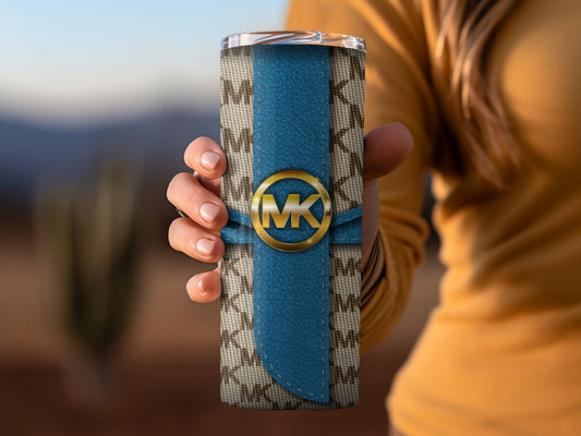 Stylish Monogrammed Blue Patterned Travel Tumbler