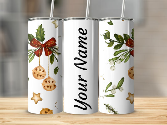 Customizable Festive Holiday Theme Name Tumblers