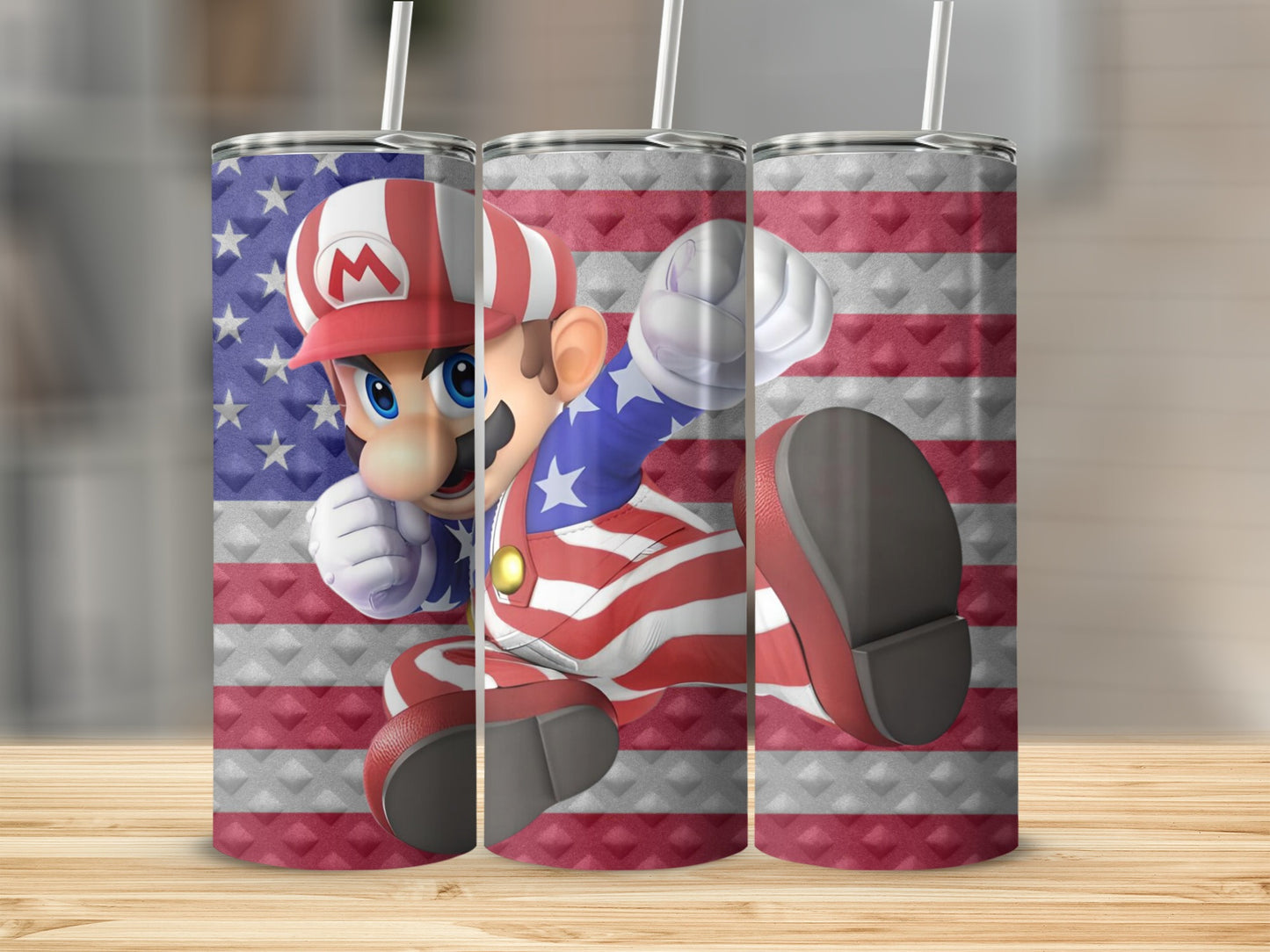 American Flag Mario Patriotic Design Tumbler