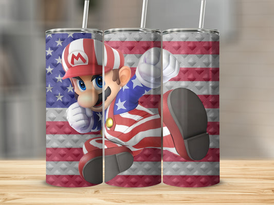 American Flag Mario Patriotic Design Tumbler