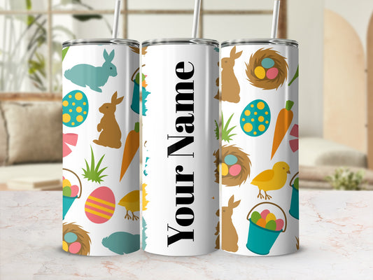 Personalized Easter Themed Tumbler with Bunny and Eggs