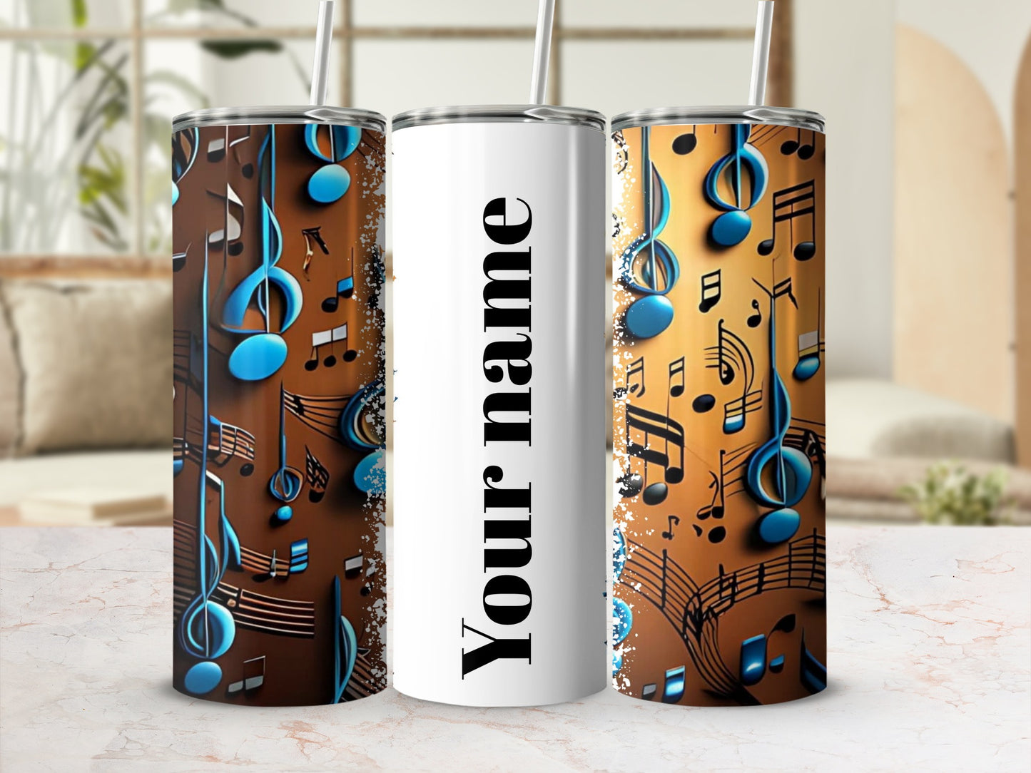 Personalized Musical Notes Design Tumbler with Straw