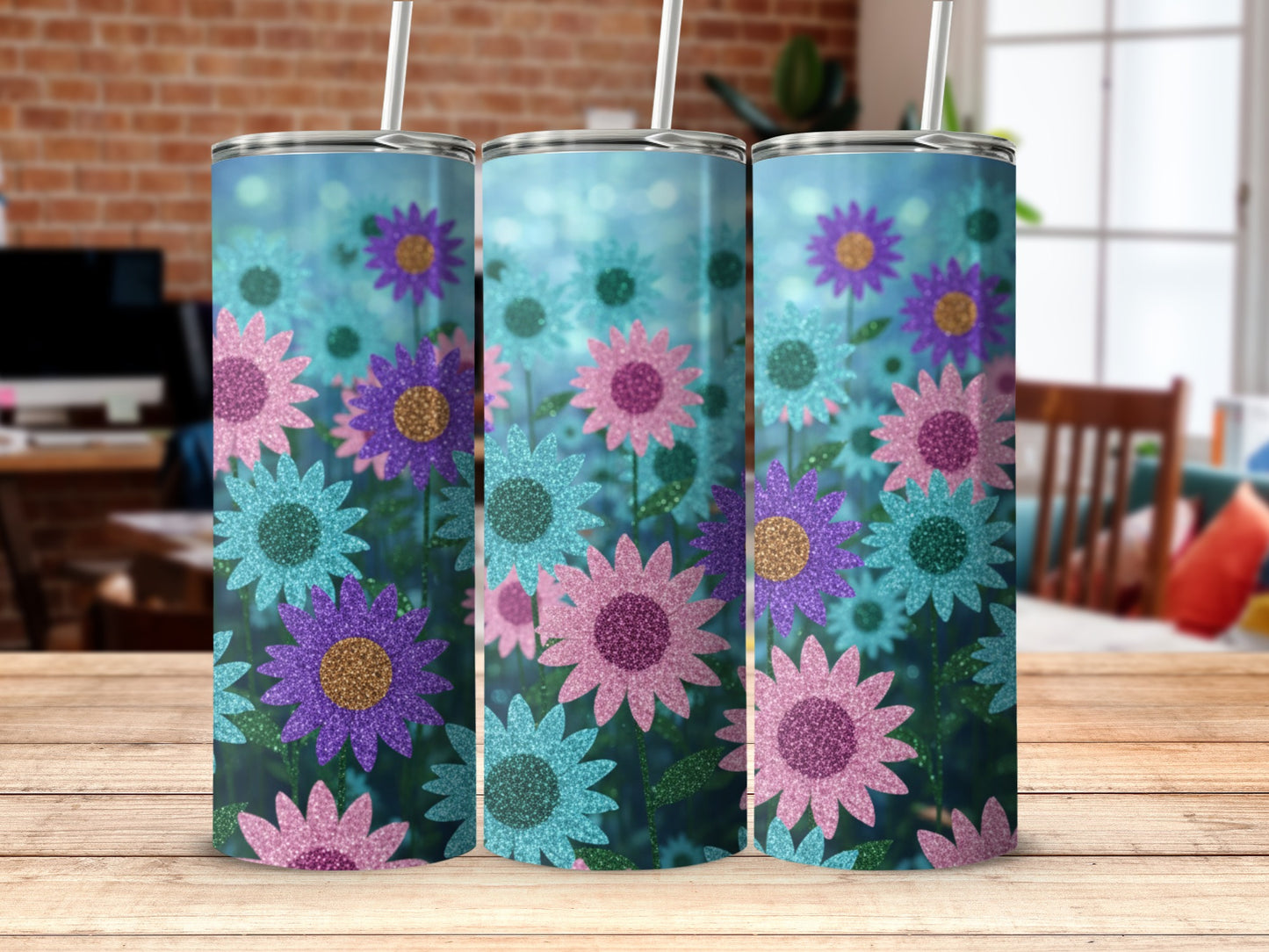 Sparkling Floral Design on Stylish Tall Tumblers