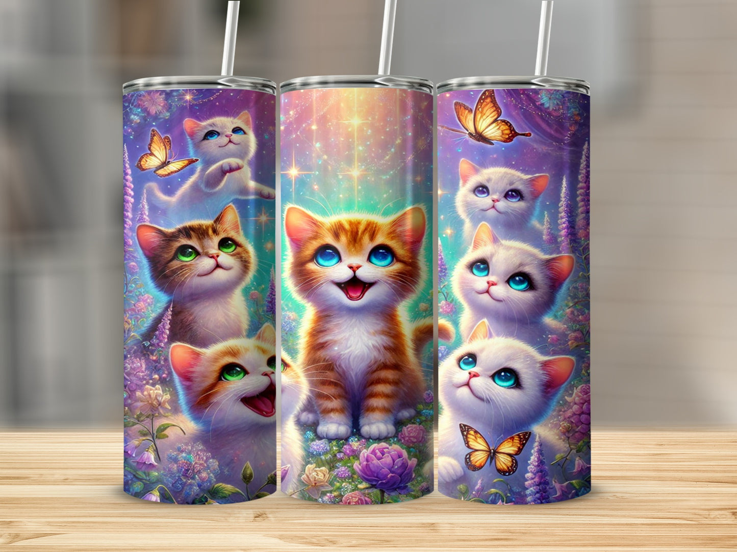 Adorable Kittens with Butterflies Vacuum Insulated Bottle
