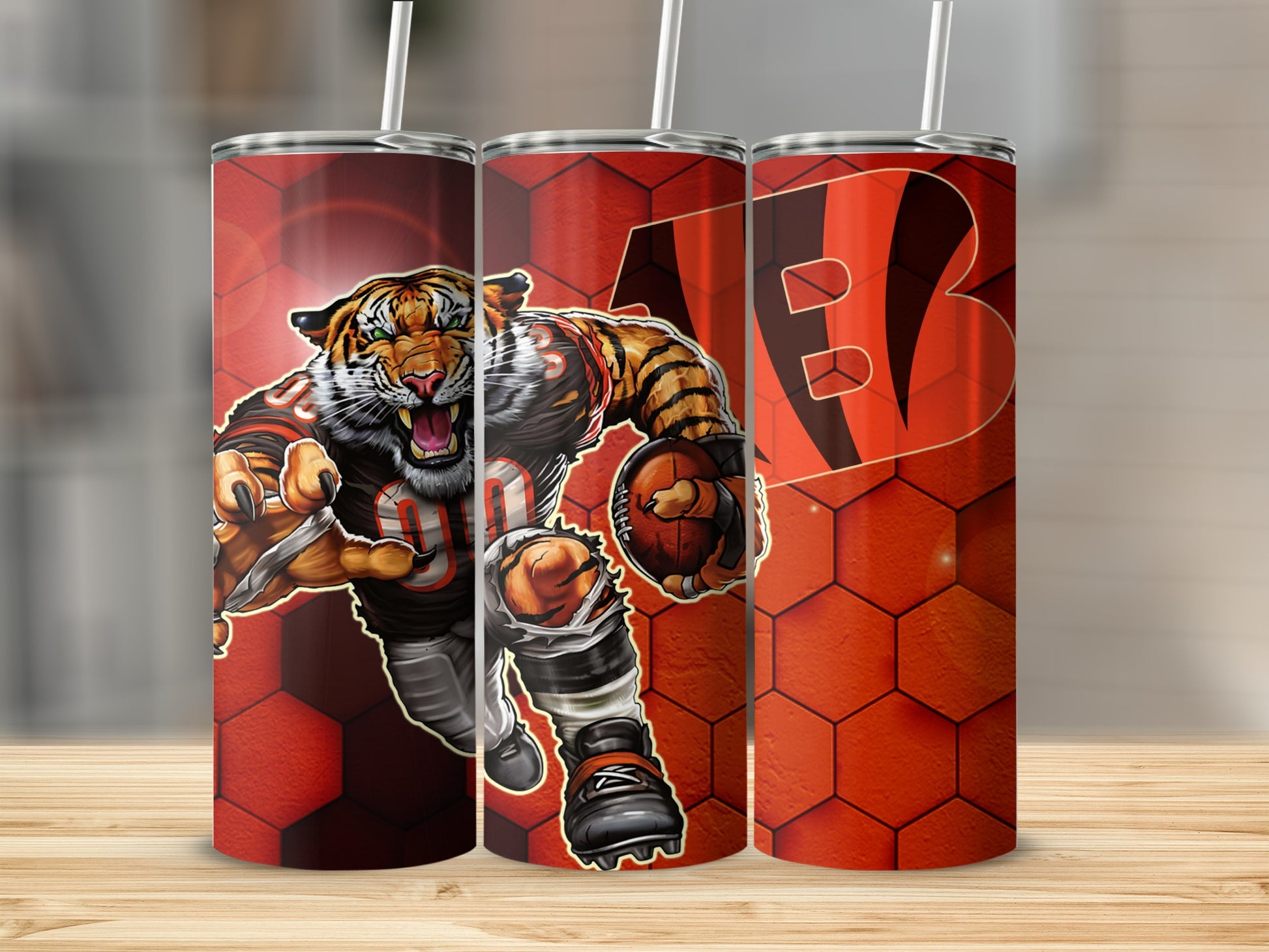 Fierce Tiger with Football Graphic Stainless Steel Tumbler