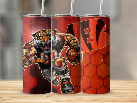 Fierce Tiger with Football Graphic Stainless Steel Tumbler