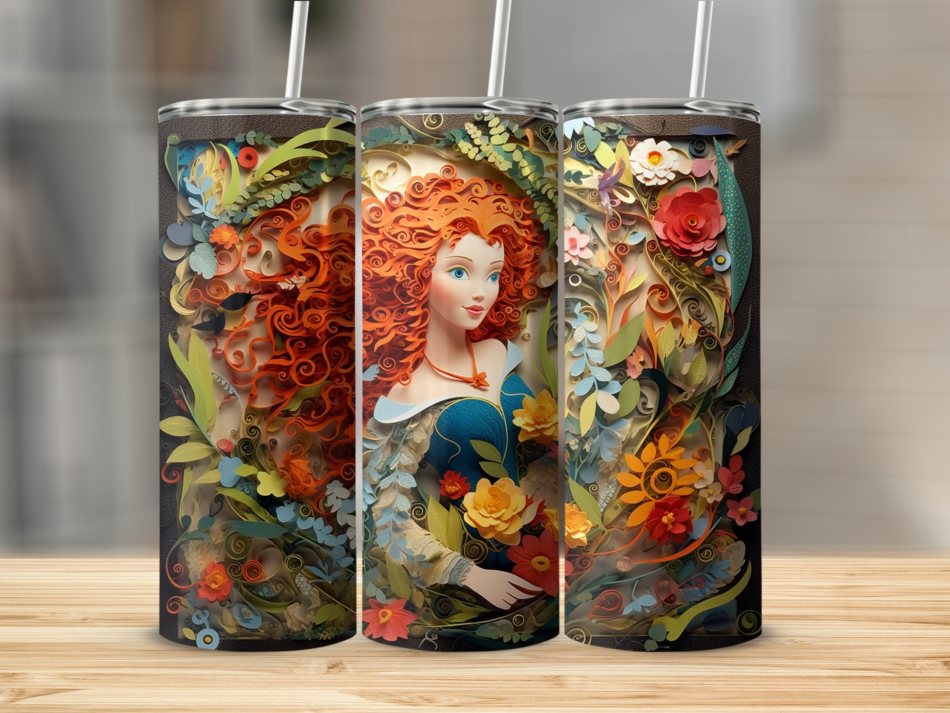 Vibrant Floral Princess Design Tumbler with Lid