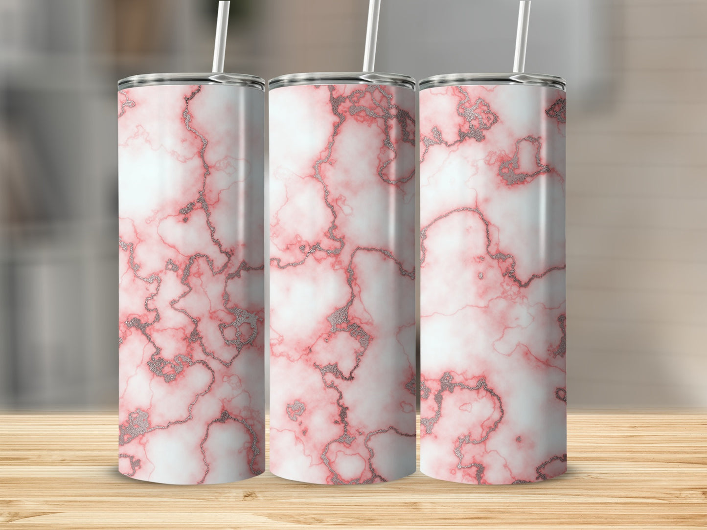 Marble Style Light Pink and Silver Pattern Tumblers