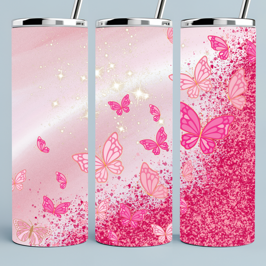 Pink Butterfly Glittery tumbler