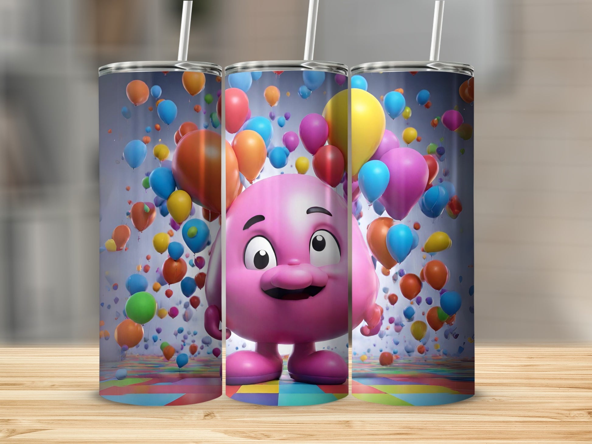 Colorful Balloon Celebration Tumbler Cute Character Scene