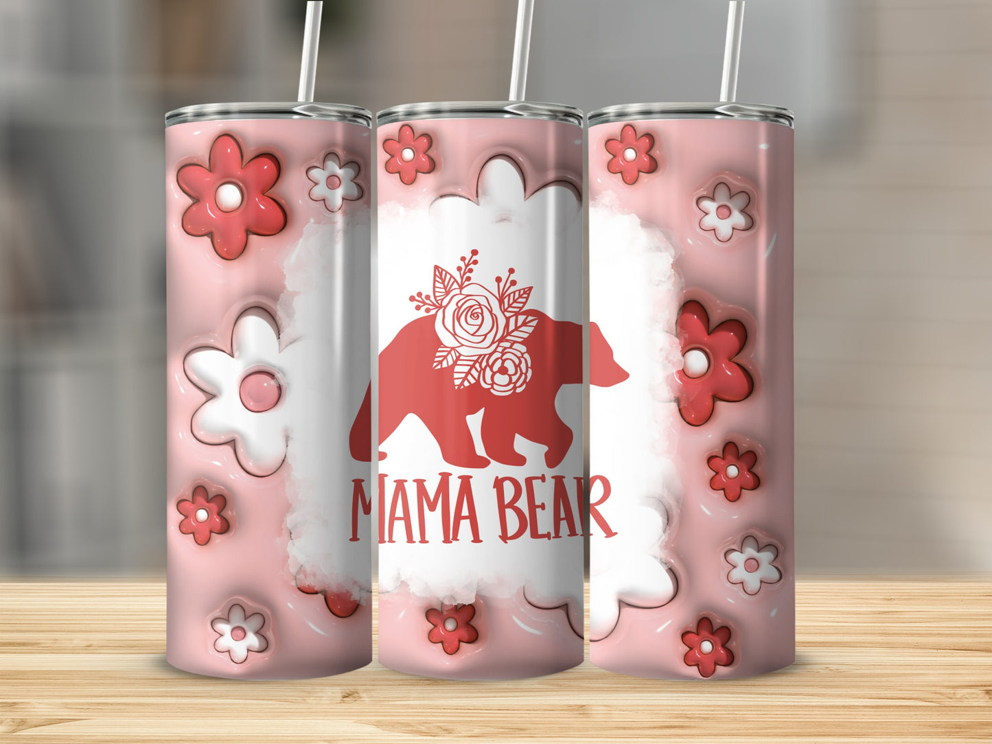 Mama Bear Floral Design Tumbler for Mothers Gift