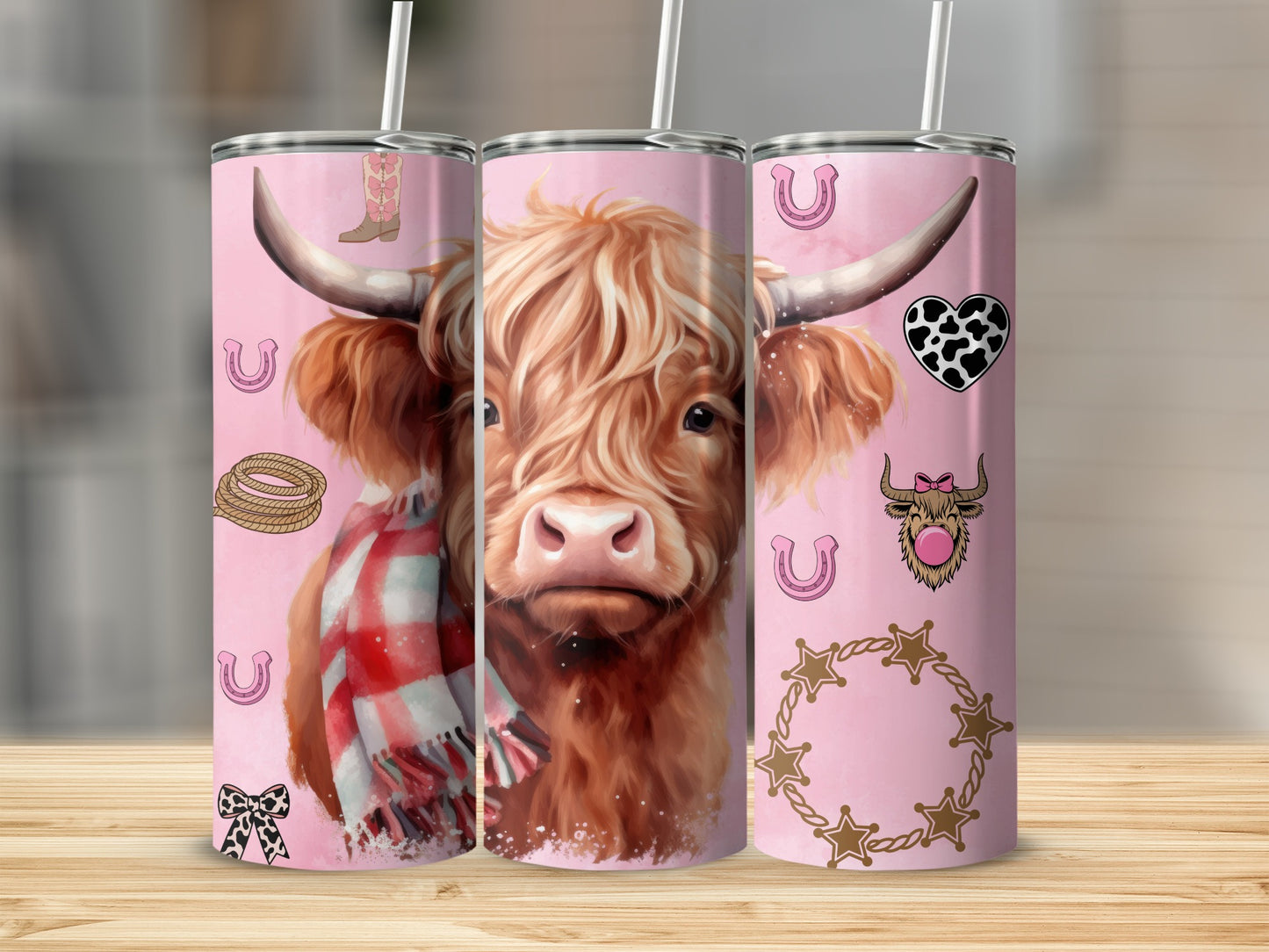 Adorable Highland Cow and Western Icons Drink Tumbler