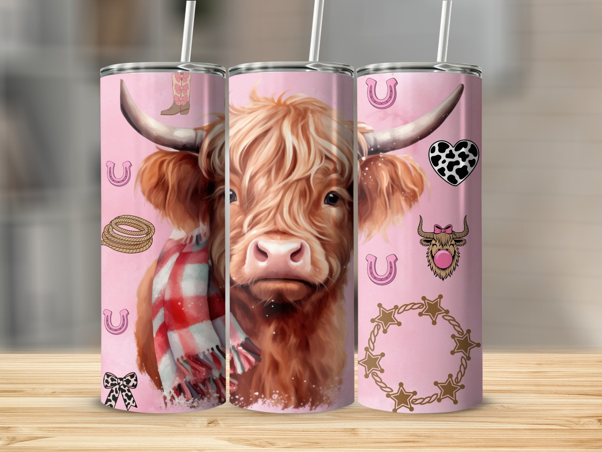 Adorable Highland Cow and Western Icons Drink Tumbler