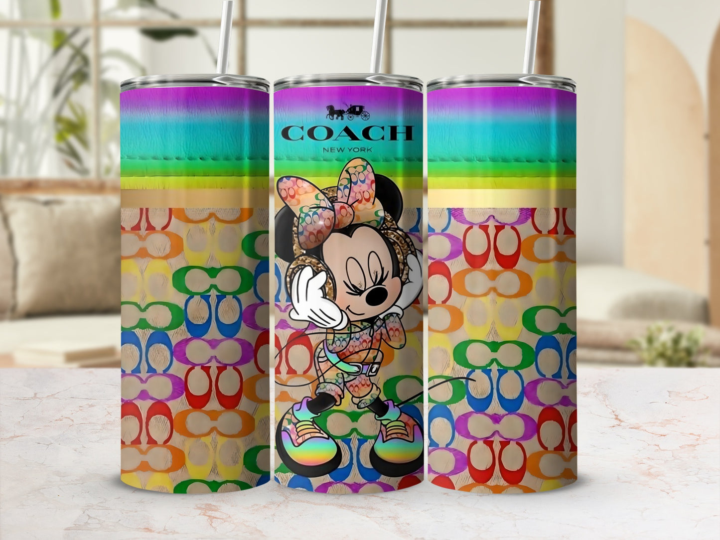 Colorful Minnie Mouse and Rainbow Theme Cup