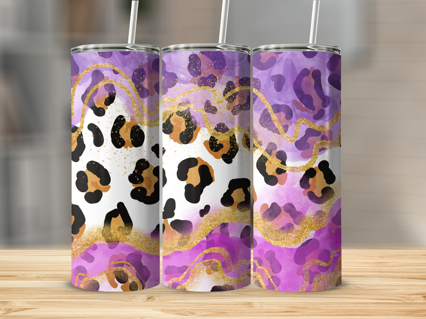 Purple and Gold Leopard Print Insulated Tumbler