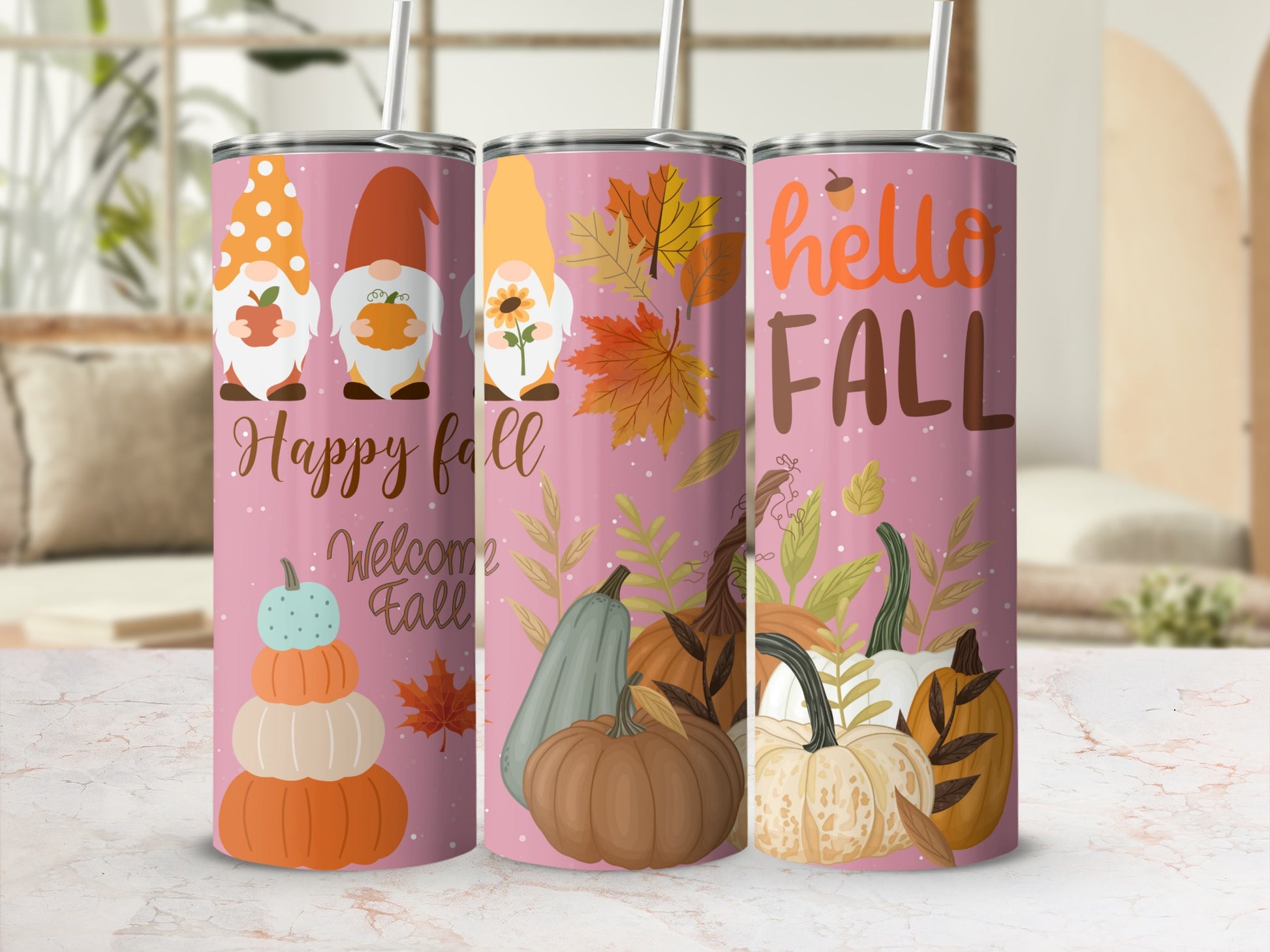 Fall Theme Tumbler Hello Fall and Happy Fall Cans