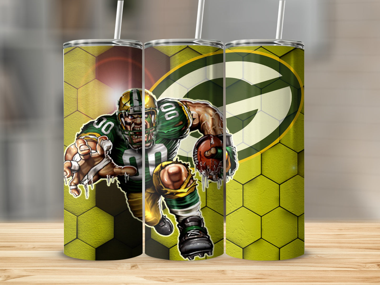 Football Player Holding Ball in Hexagon Design Tumbler