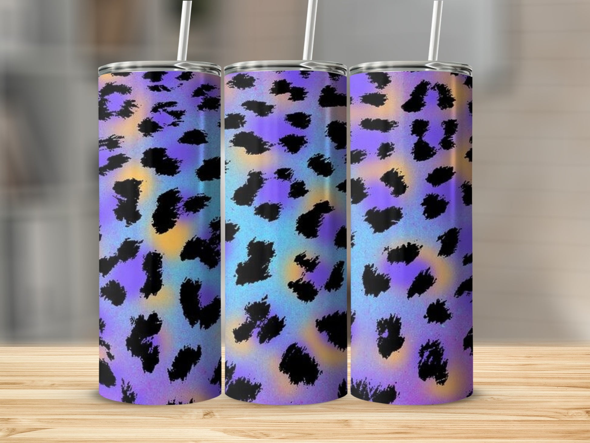 Vibrant Leopard Print Tumbler with Straw