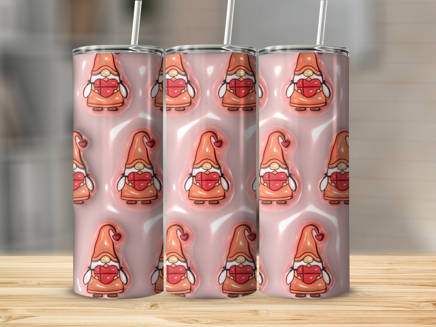 Adorable Gnome Heart Pattern Stainless Steel Tumbler