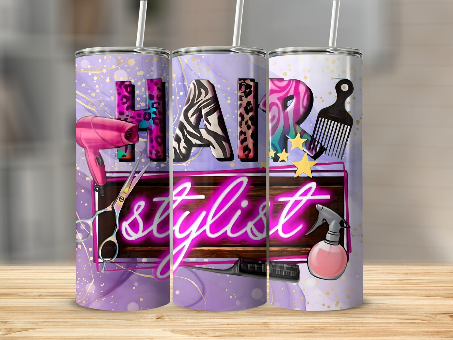 Trendy Hair Stylist Tumbler With Pink Hot Tool Design