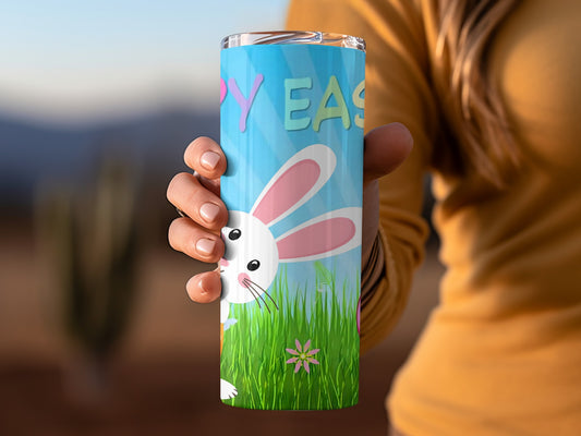 Happy Easter Bunny Tumbler with Colorful Grass Design