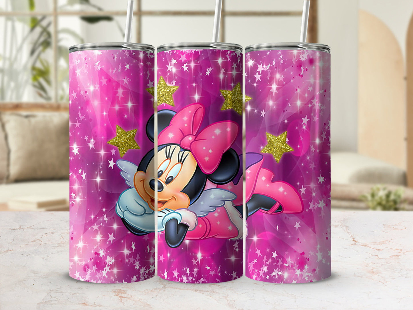 Pink Cartoon Character and Stars Design Tumbler
