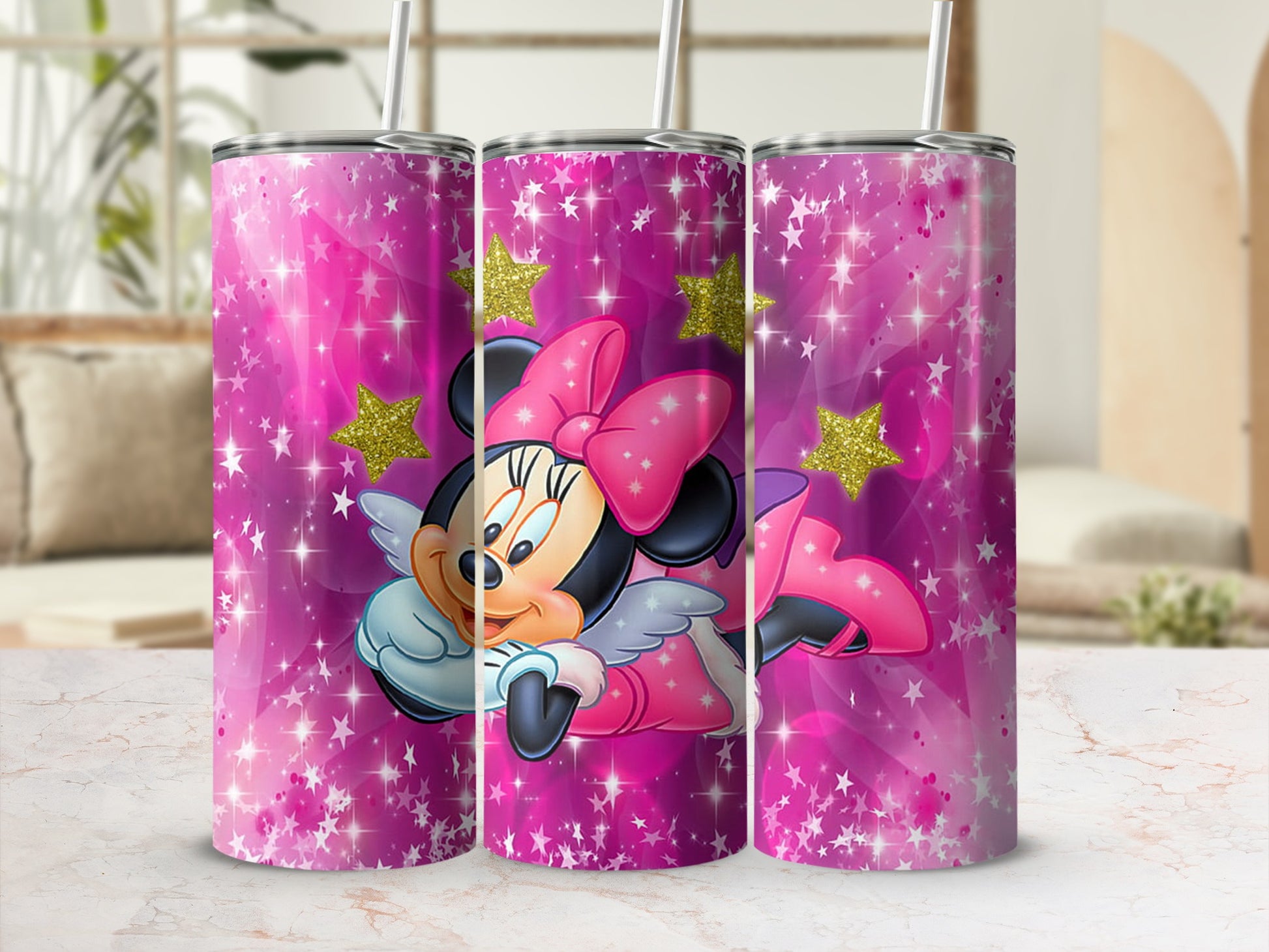 Pink Cartoon Character and Stars Design Tumbler
