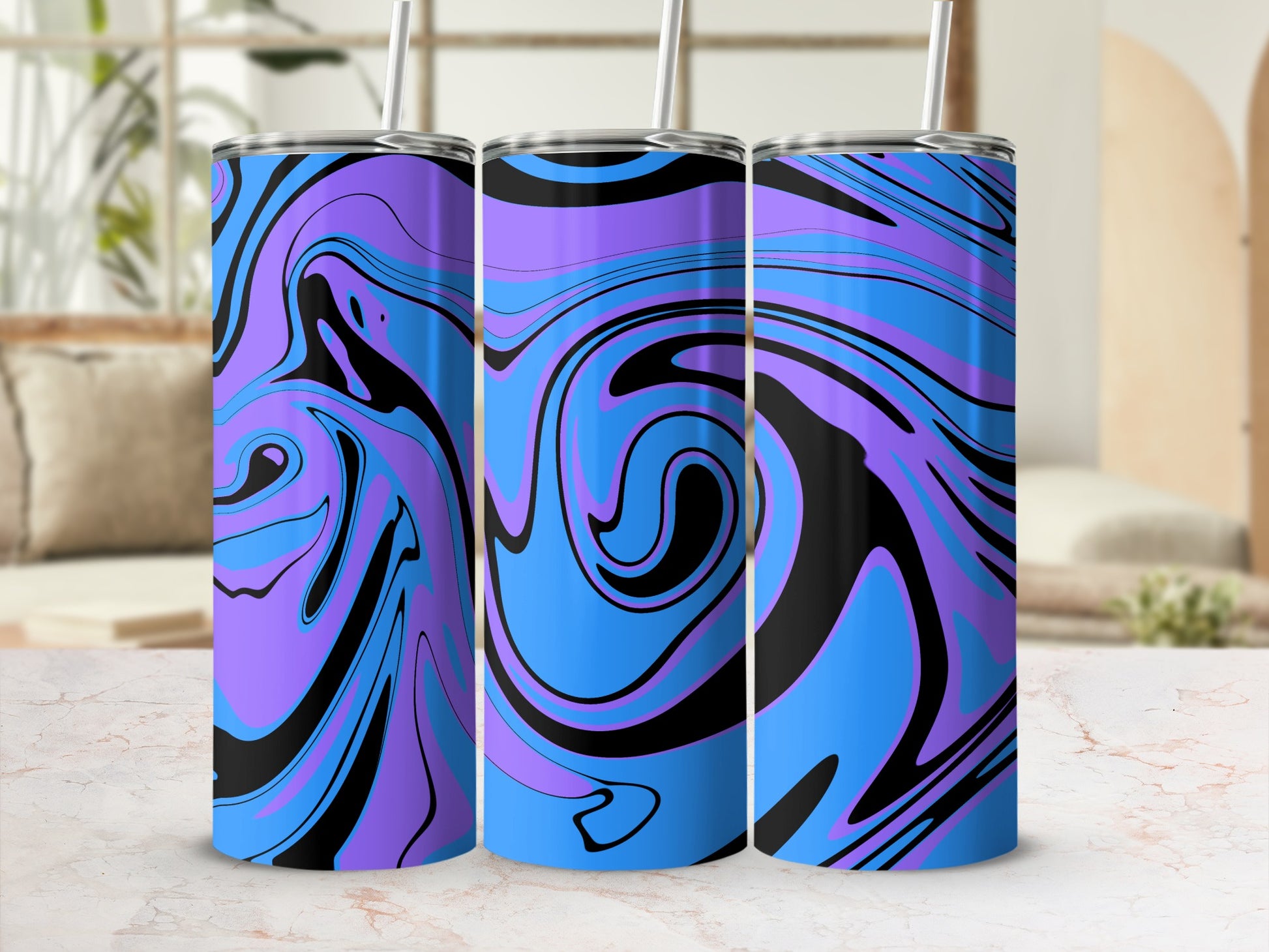 Blue and Purple Abstract Swirl Design Tumbler