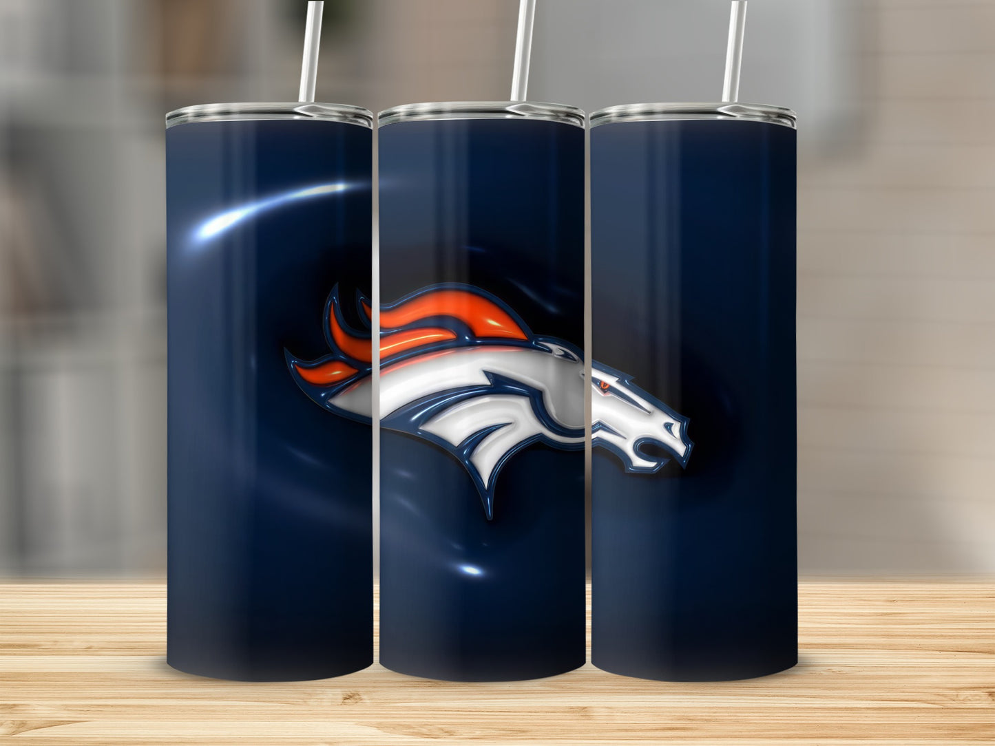 Denver Broncos Orange and White Logo on Blue Tumblers