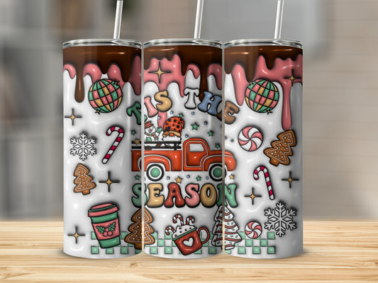Festive Holiday Tumbler with Candy Cane and Truck Design