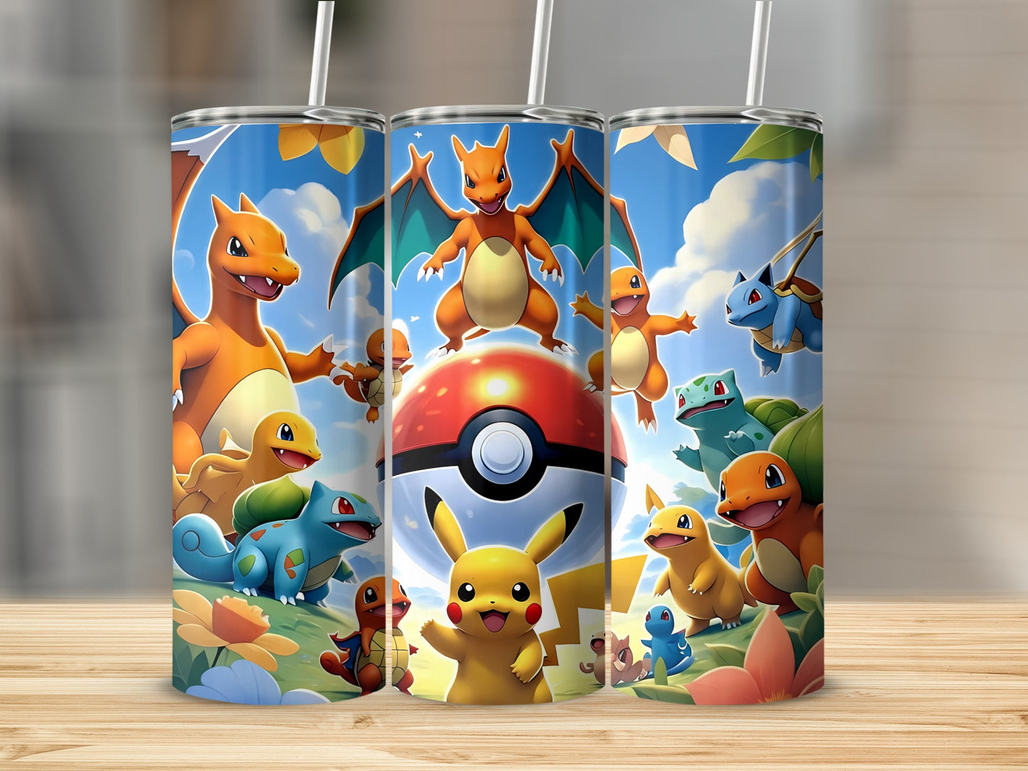Vibrant Pokémon Themed Tumblers with Straw Set