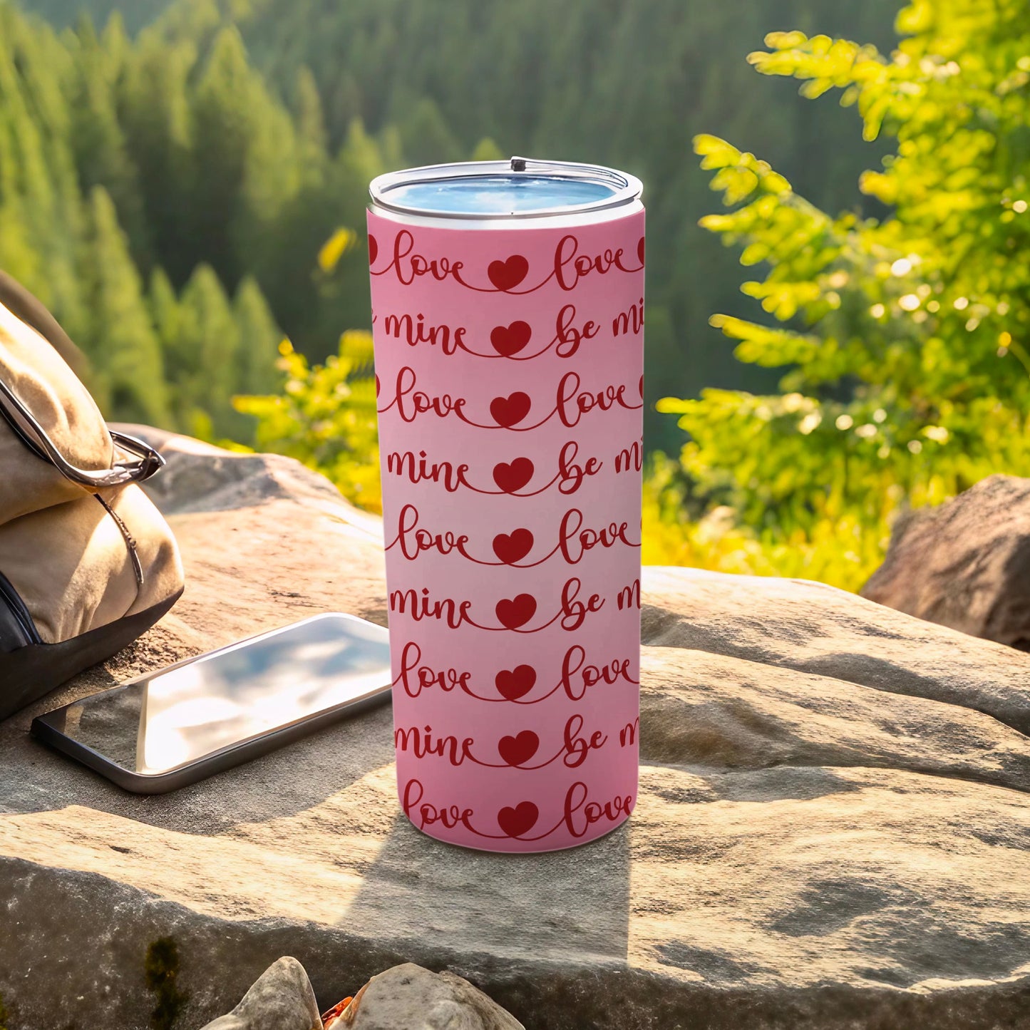 Pink Love Be Mine Heart Travel Tumbler for Outdoor Trips