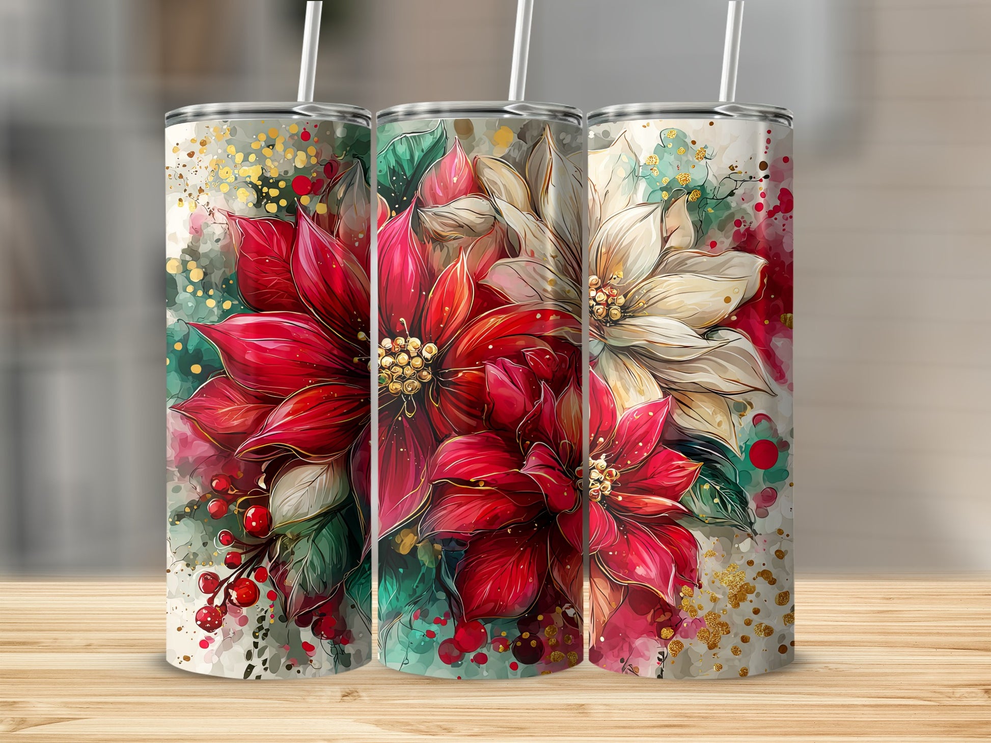 Vibrant Festive Floral Design Tall Insulated Tumblers