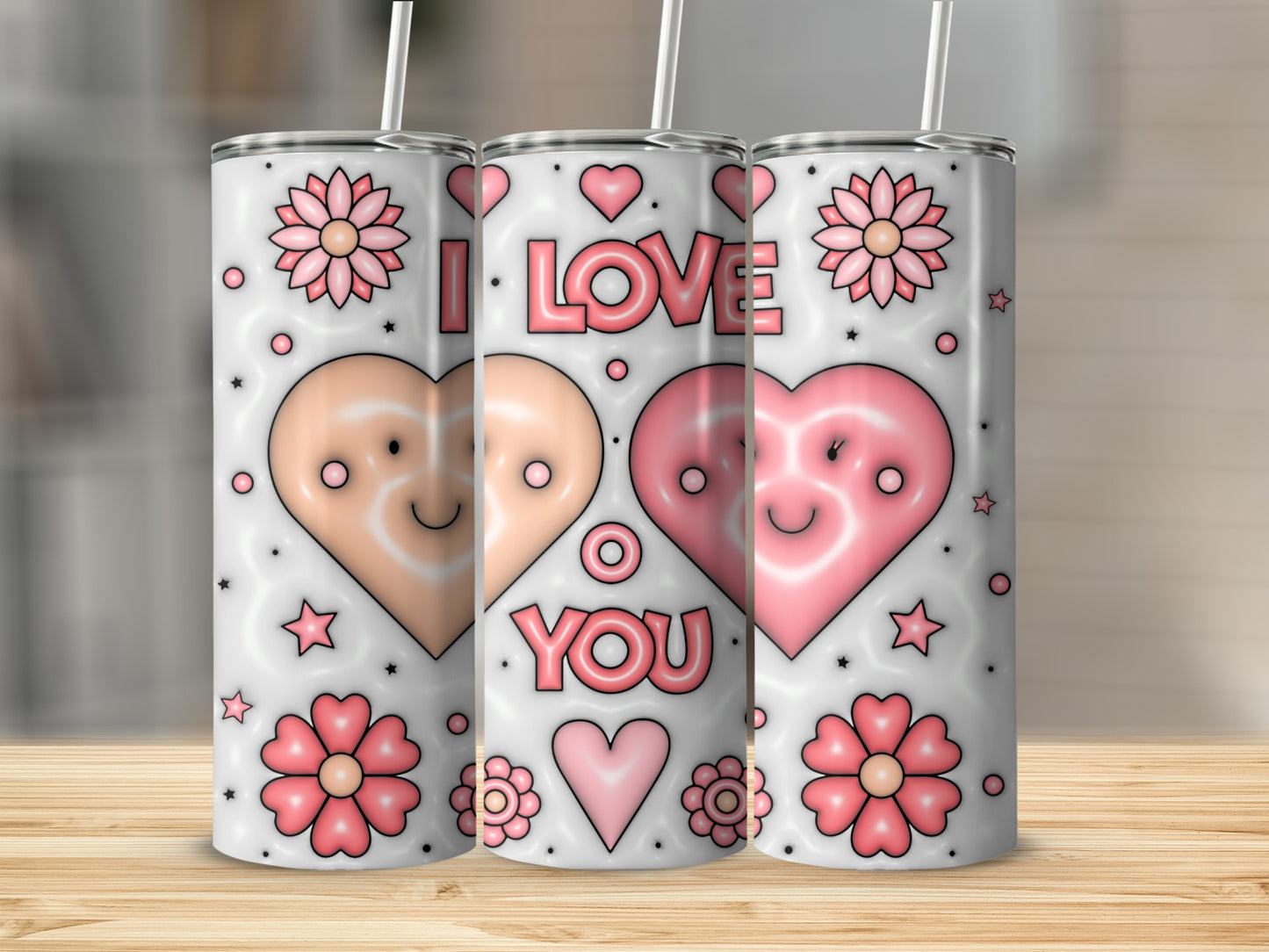 I Love You Hearts and Flowers Design Tumbler