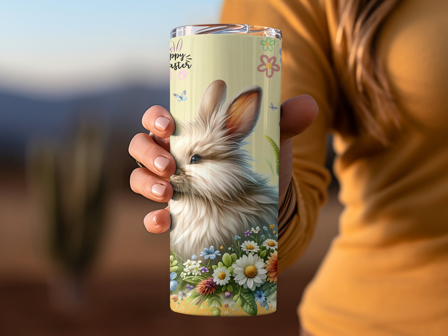 Happy Easter Rabbit Tumbler With Floral Design