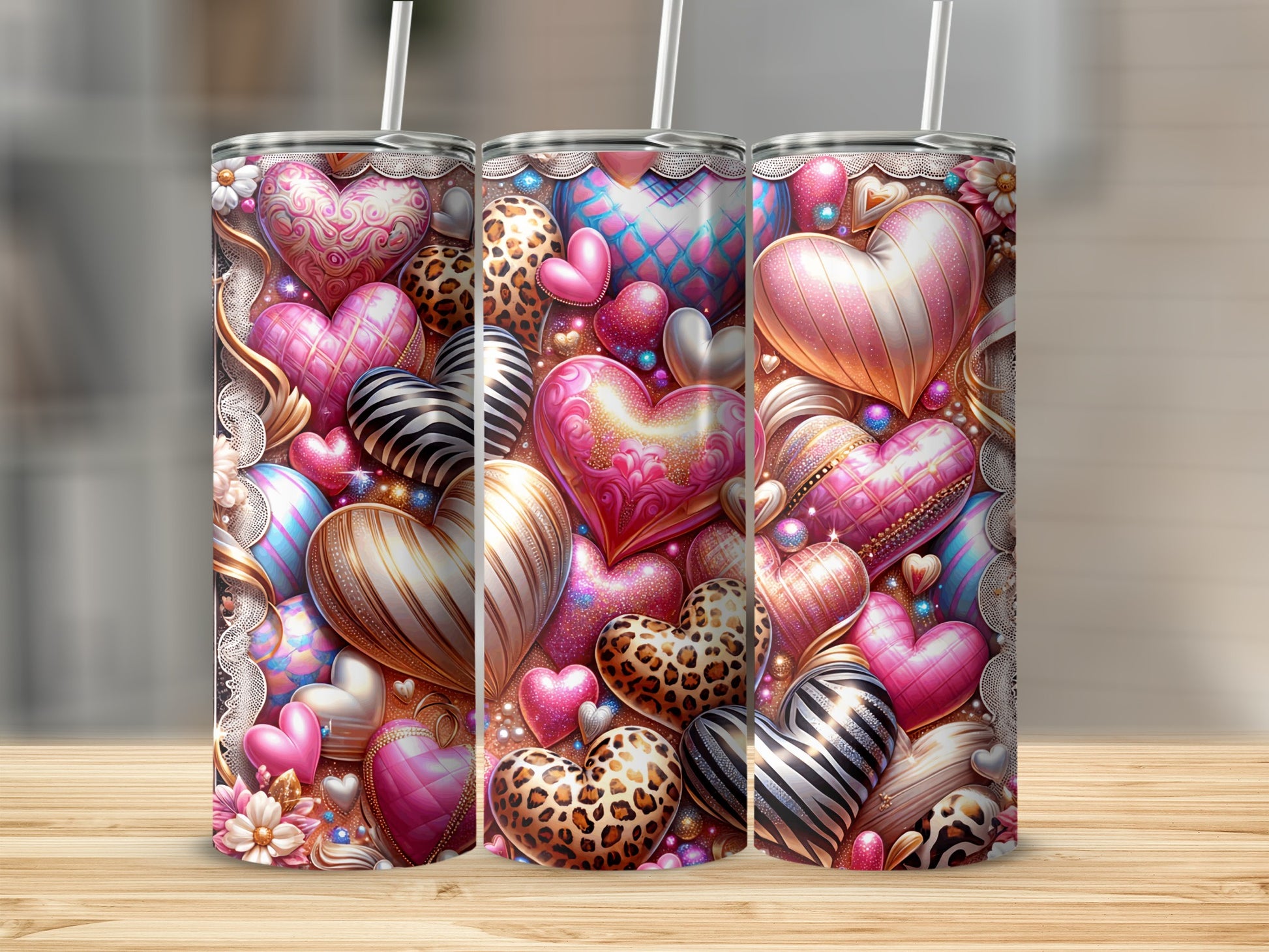 Colorful Hearts and Animal Print Design Tumbler Product