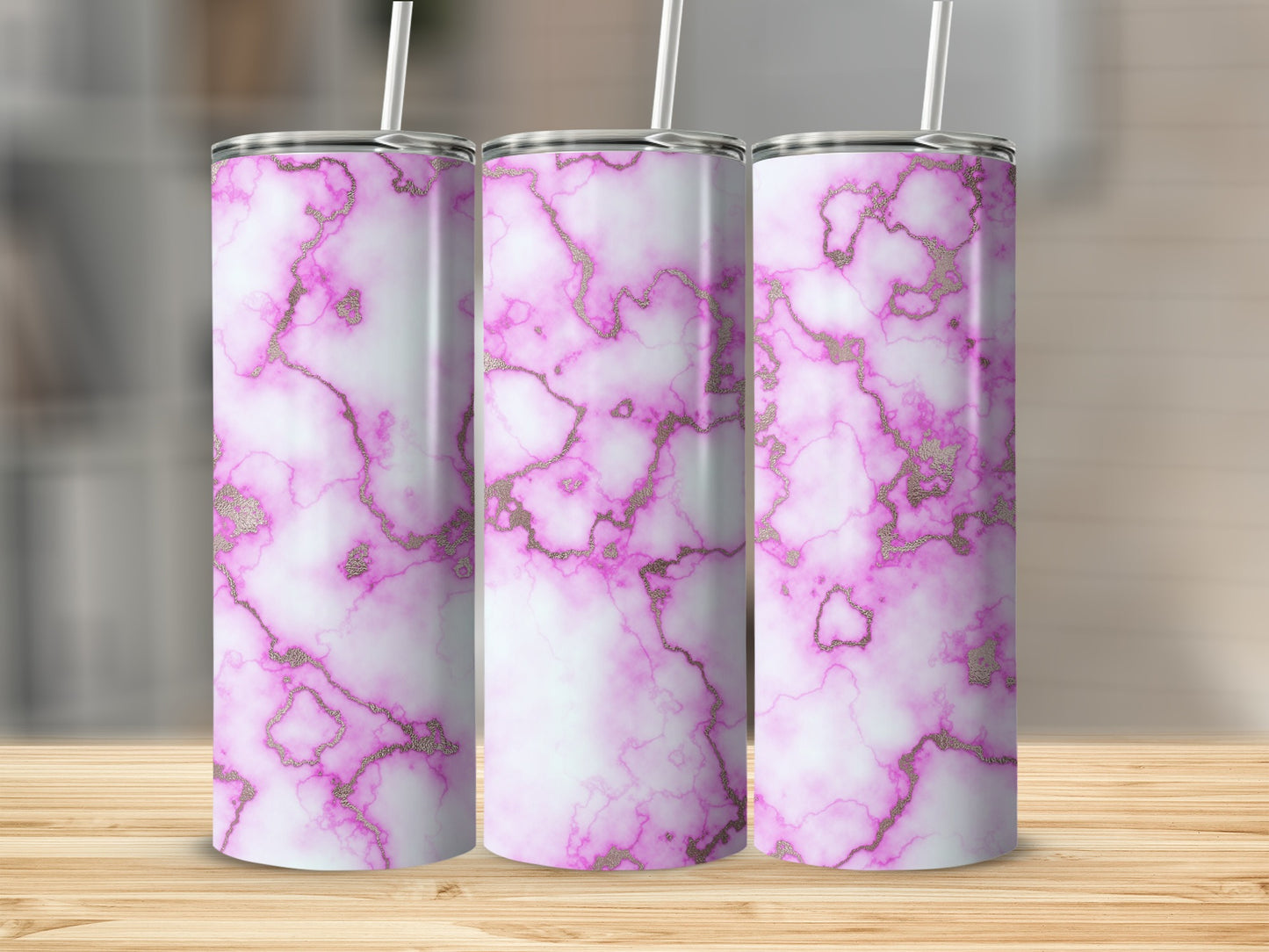Pink Marble Texture Golden Veins Pattern Design Tumblers