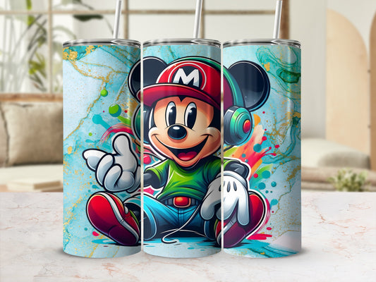 Playful Cartoon Character with Headphones Travel Mug