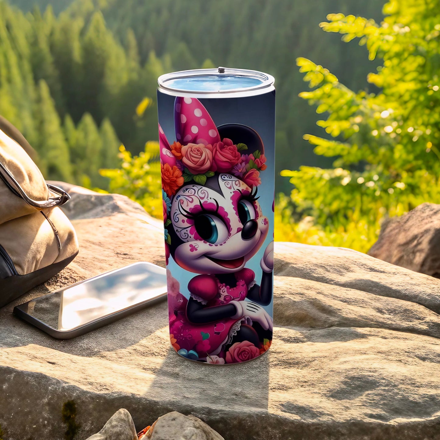 Colorful Character Tumbler with Floral Accents Design