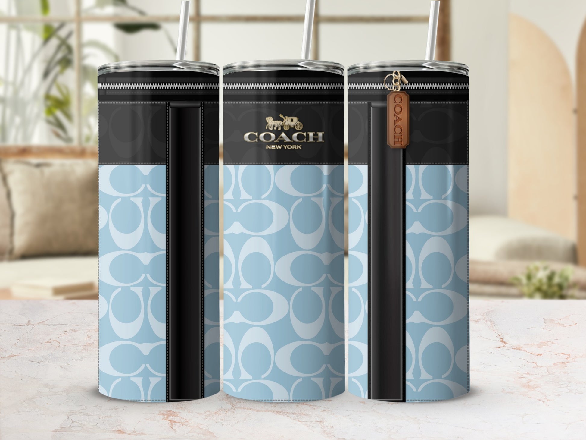 Coach New York Blue Pattern Tumbler Drinkware