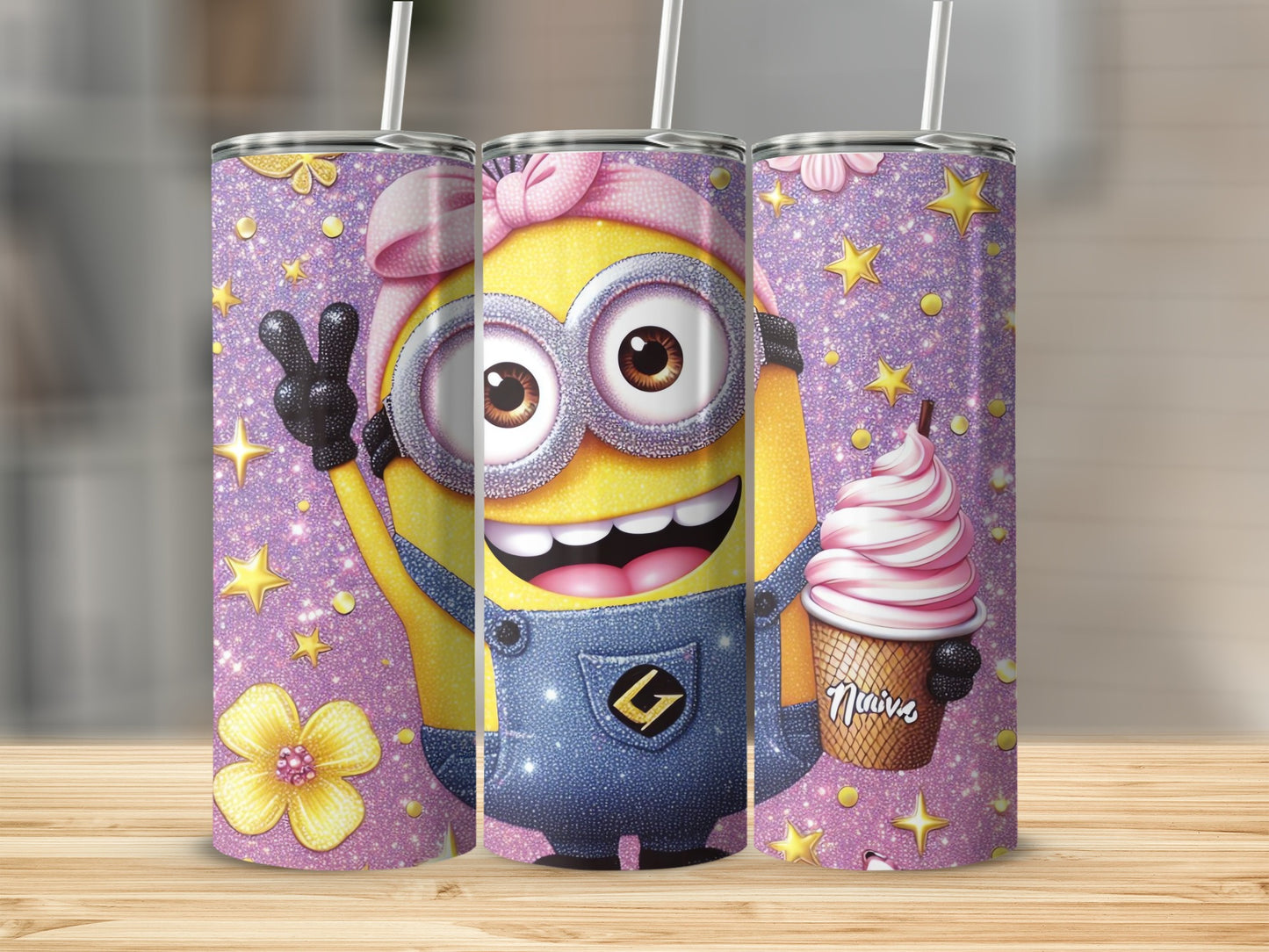 Cartoon Character Tumbler with Ice Cream Design