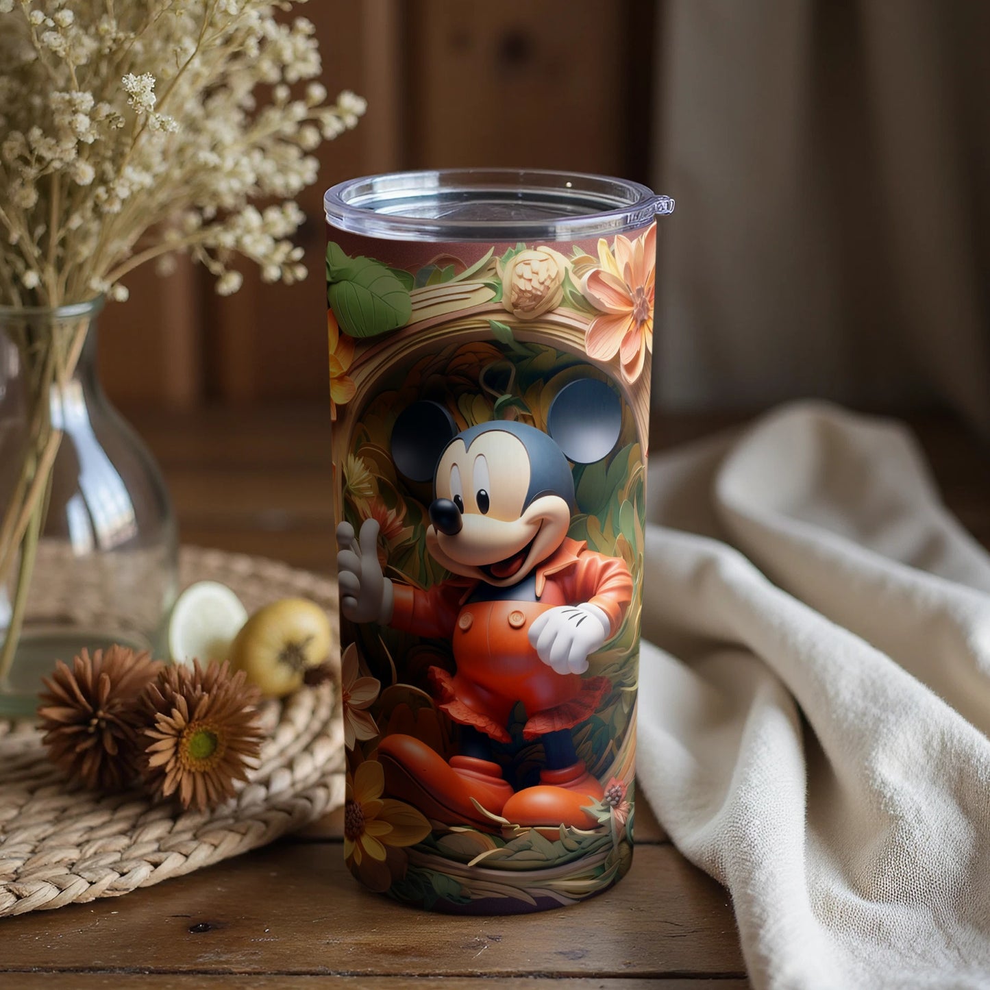 Mickey Mouse Floral Design Insulated Tumbler