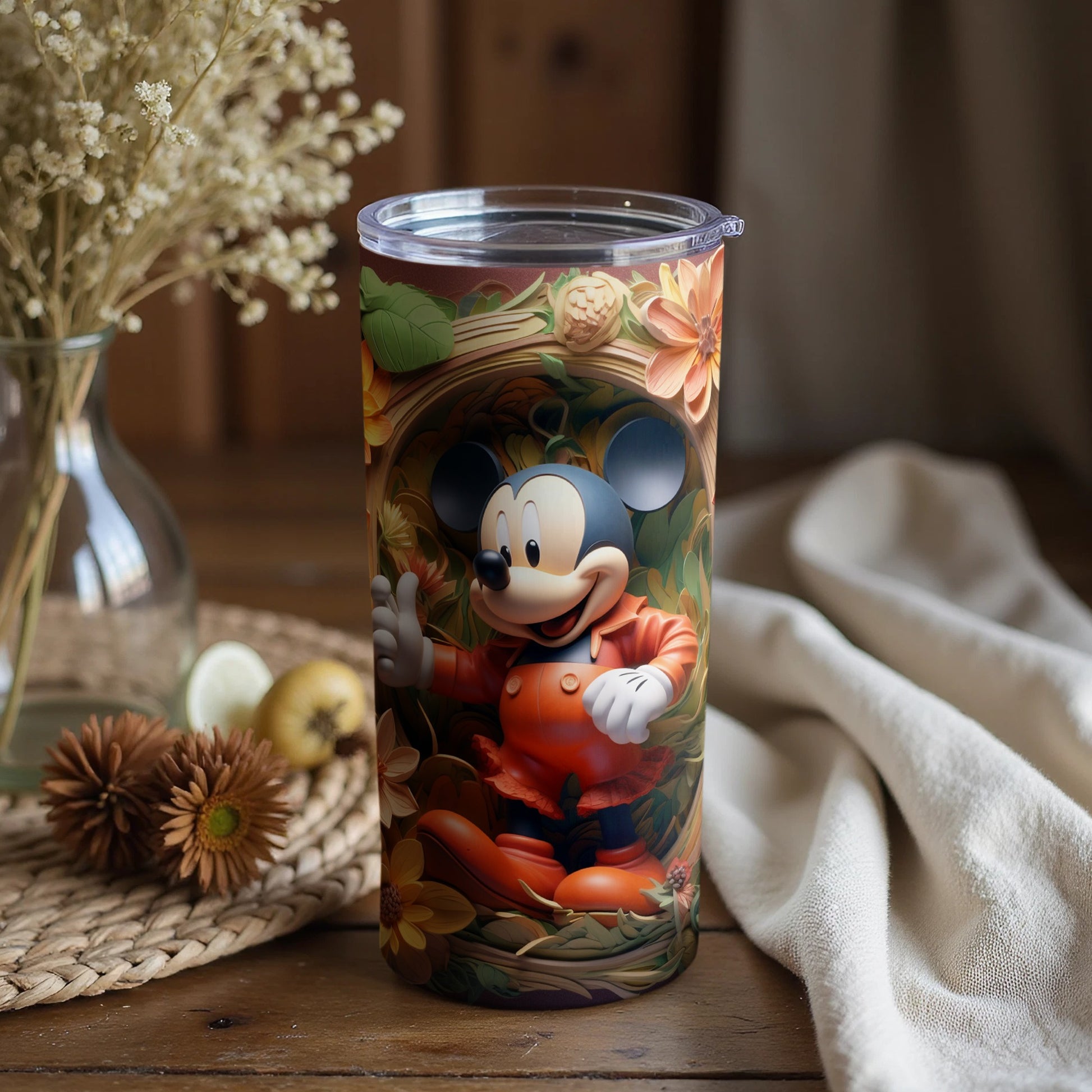 Mickey Mouse Floral Design Insulated Tumbler