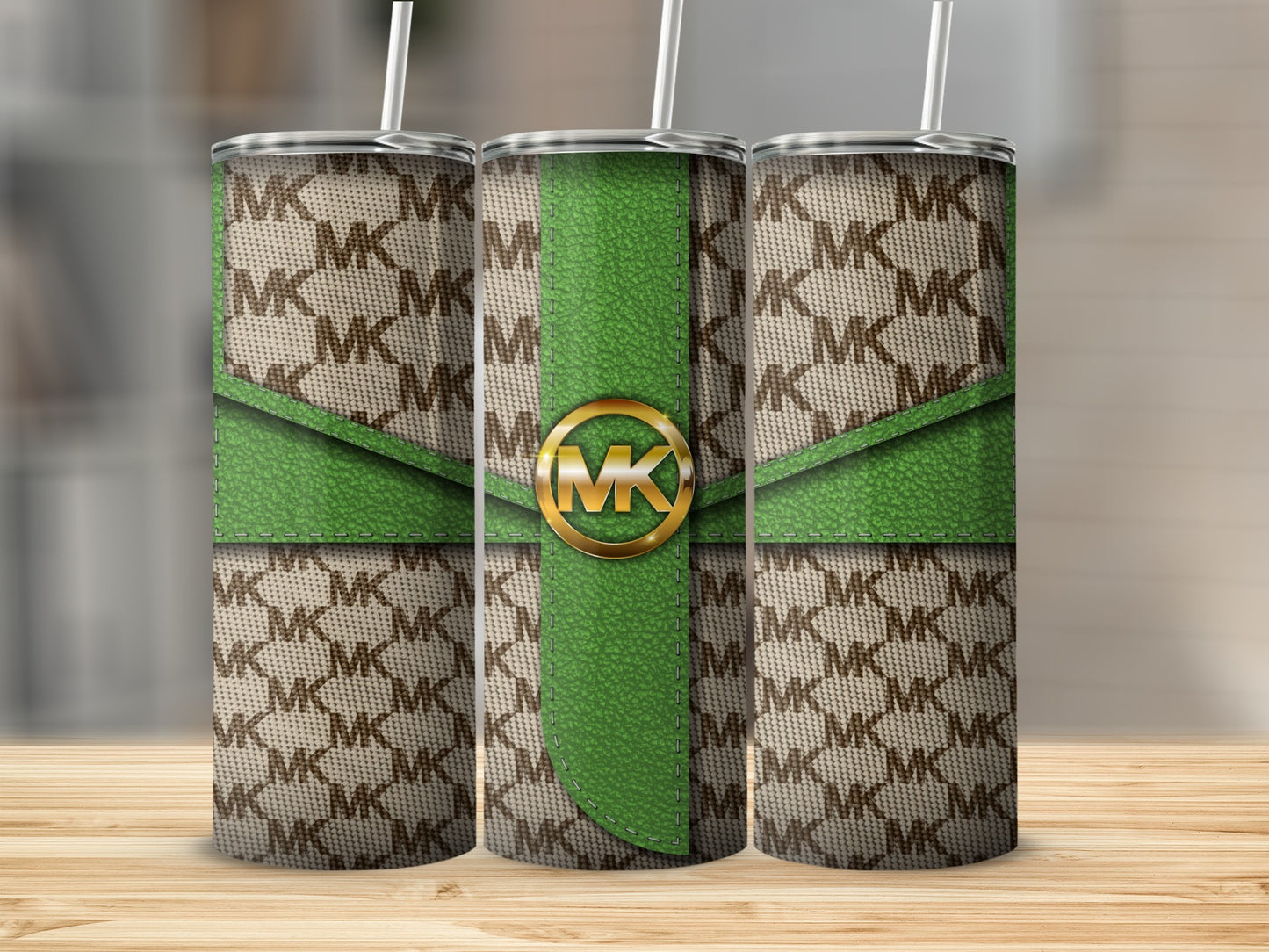 Stylish MK Pattern Green Accent Tumbler Cup